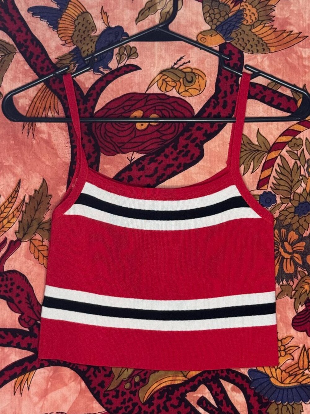 Red, Black, and White Knit Crop Top